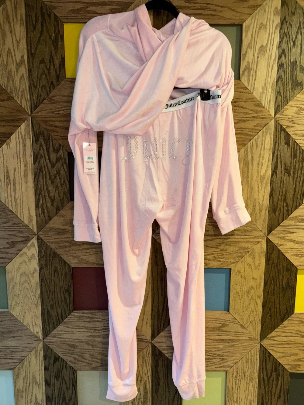 NWT Juicy Couture Velour Sleepwear Lola Pink Rhinestone Logo 2-Pc Lounge Set XL